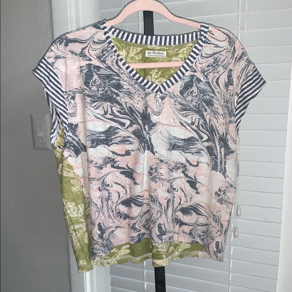 We the free paisley bohemian short sleeve vneck cotton blend tshirt oversized xs
